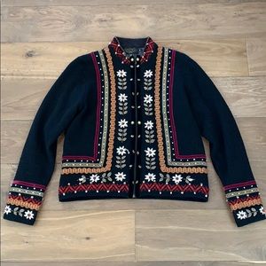 Icelandic Design Embroidered Zip Up Cardigan
